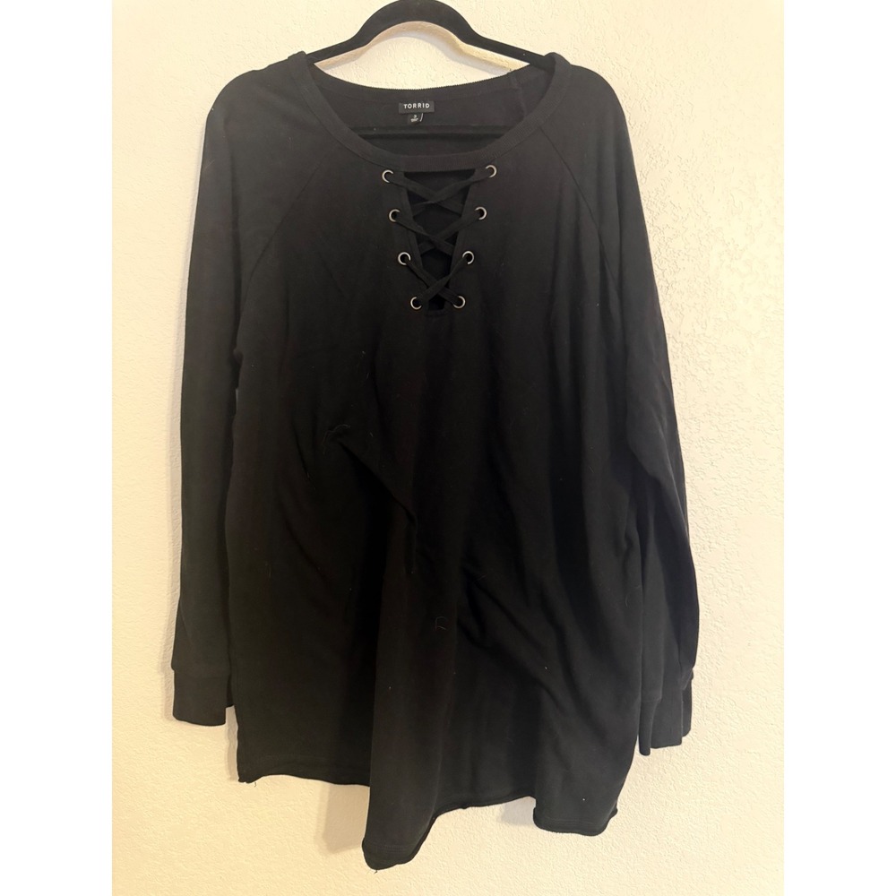 Torrid Womens Black Lace Up Front Long Sleeve Sweatshirt Plus Size 3 3X